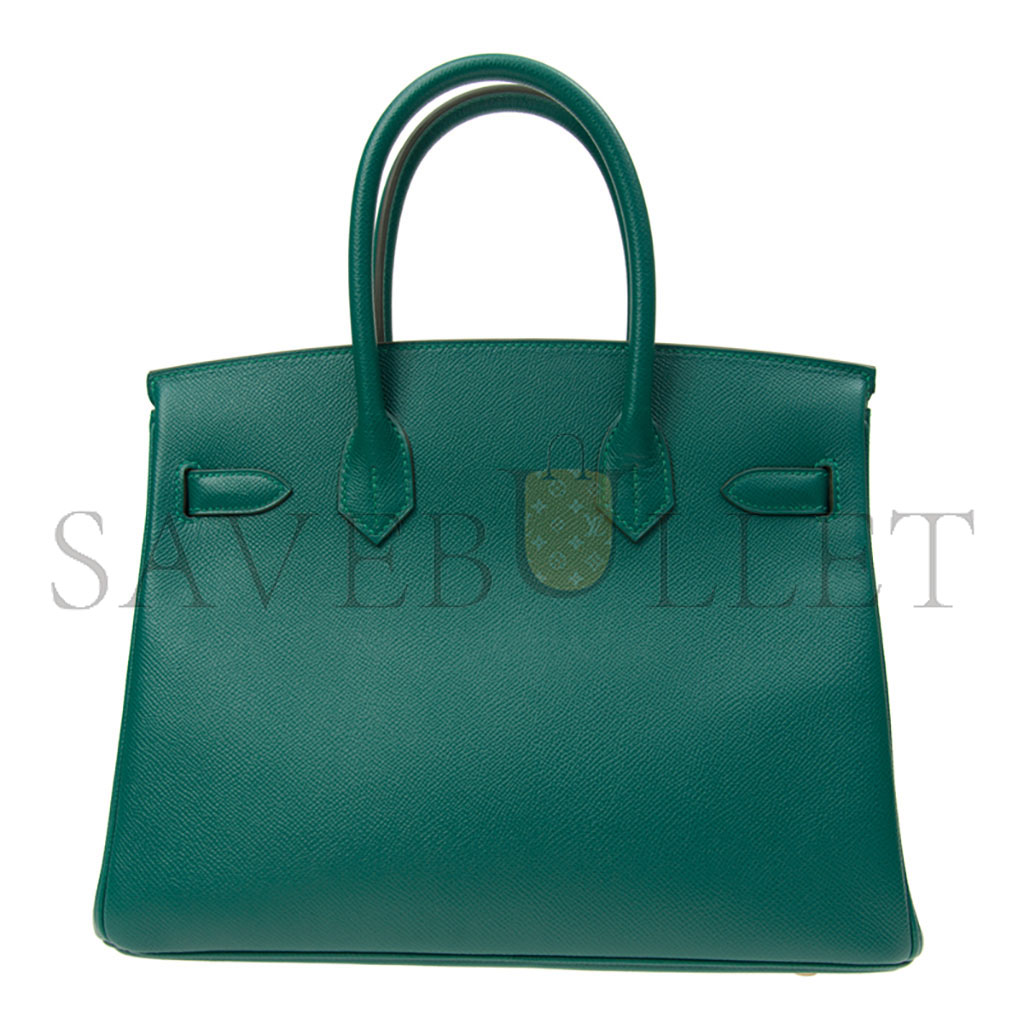 HERMES BIRKIN 30 EPSOM LEATHER PEACOCK GREEN GOLD BUCKLE BAG H028369CCZ6 (30*23*15cm)